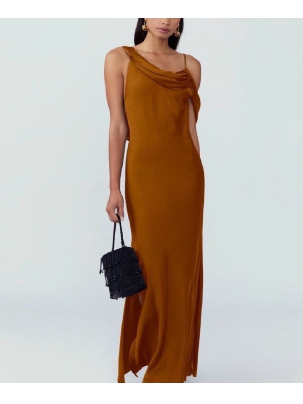 Fame and Partners Rust Cowl-Neck Slip Maxi Dress